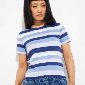 Women's Striped Round Neck Pure Cotton T-Shirt