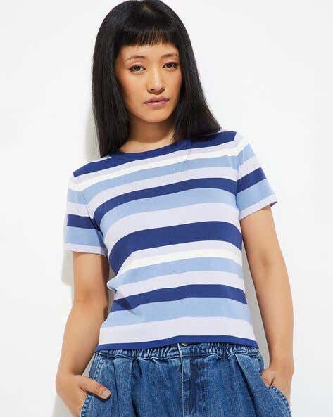 Women's Striped Round Neck Pure Cotton T-Shirt