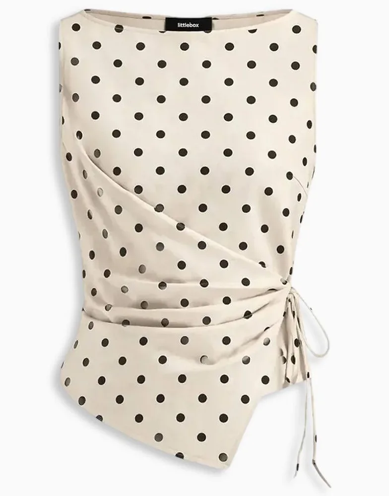Polka Dot Draped Tie-Waist Top - Image 2