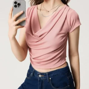 Pink Draped Casual Top