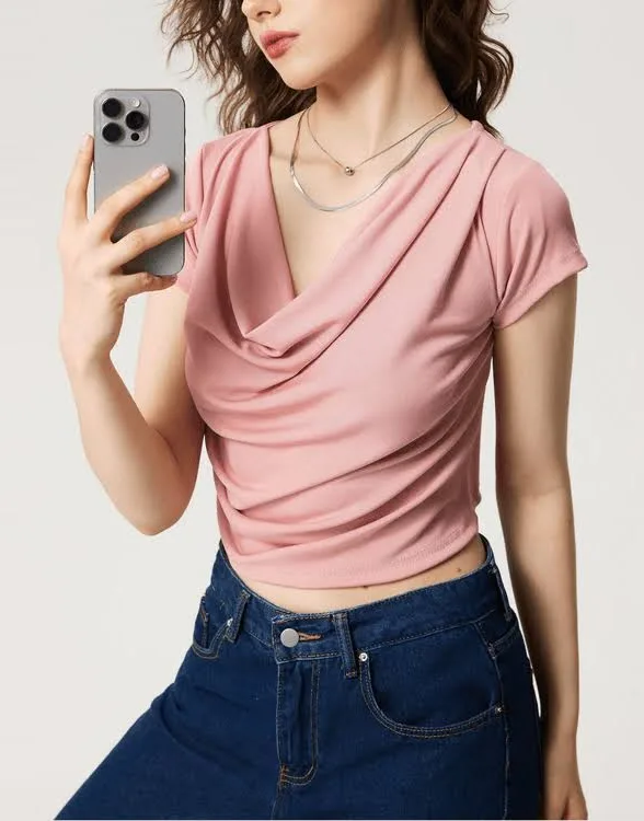 Pink Draped Casual Top
