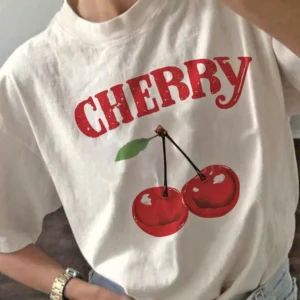 Cherry Cotton Blend Oversized Printed T-Shirt