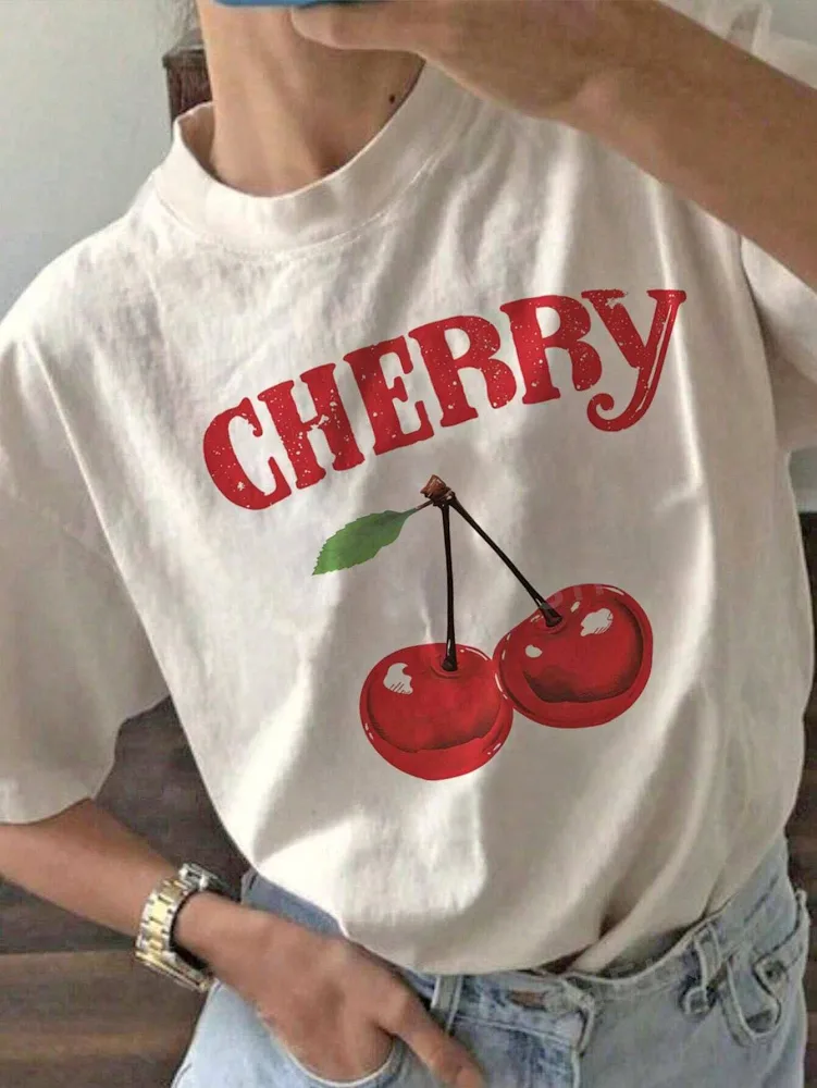 Cherry Cotton Blend Oversized Printed T-Shirt