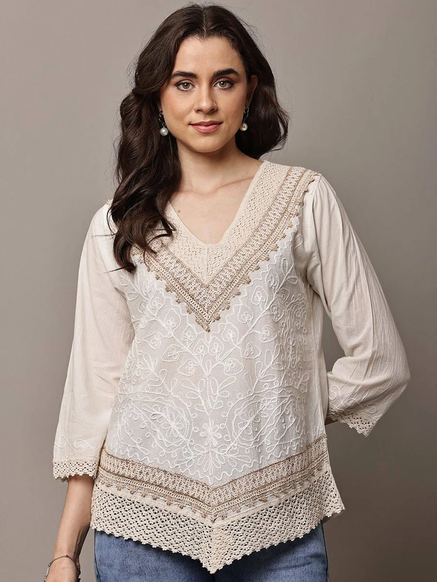 Embellished Embroidered Bohemian Cotton Top